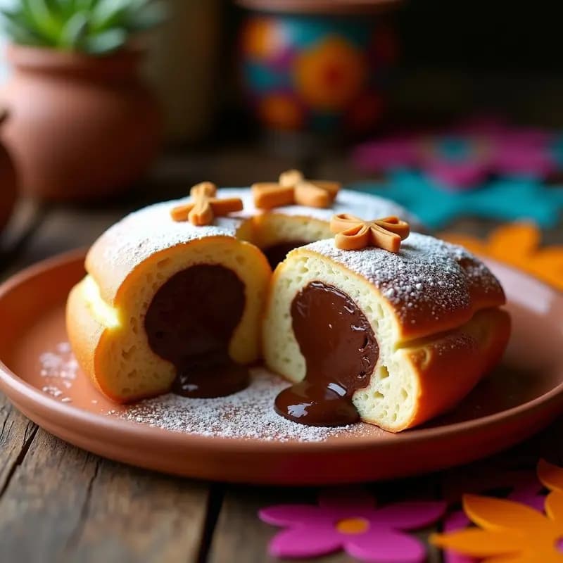 Pan de Muerto relleno de Crema de Cacahuete y Chocolate: Postre Mexicano Innovador sin Horno