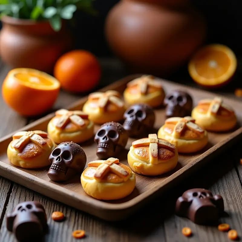 Pan de los Muertos con Esencia de Azahar y Figuras de Chocolate: Postre Mexicano Tradicional
