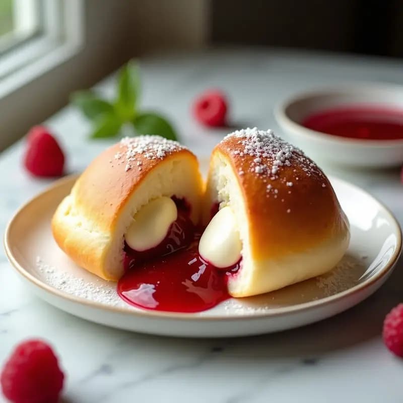 Pan de Nube con Queso Crema y Mermelada de Frambuesa: Desayuno Esponjoso y Sin Harina