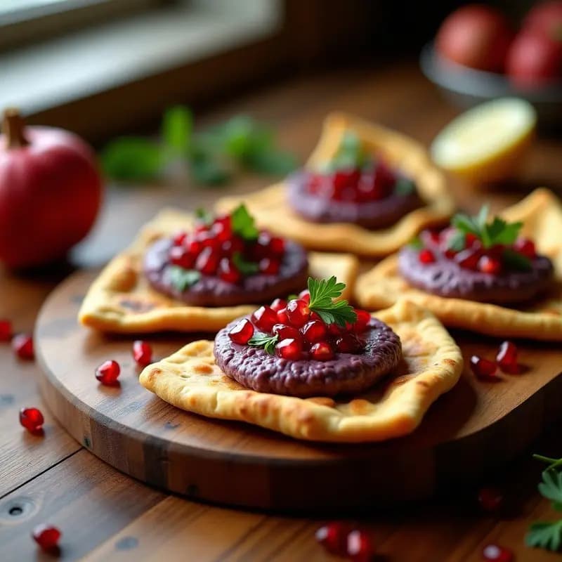 Aperitivo de Pan de Pita con Babaganoush y Granados: Entrante Orientale Sin Gluten