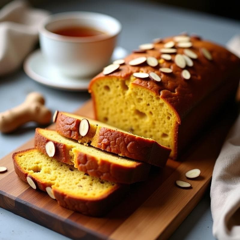 Pan de Plátano y Cúrcuma con Trozos de Jengibre Confitado: Desayuno Antiinflamatorio