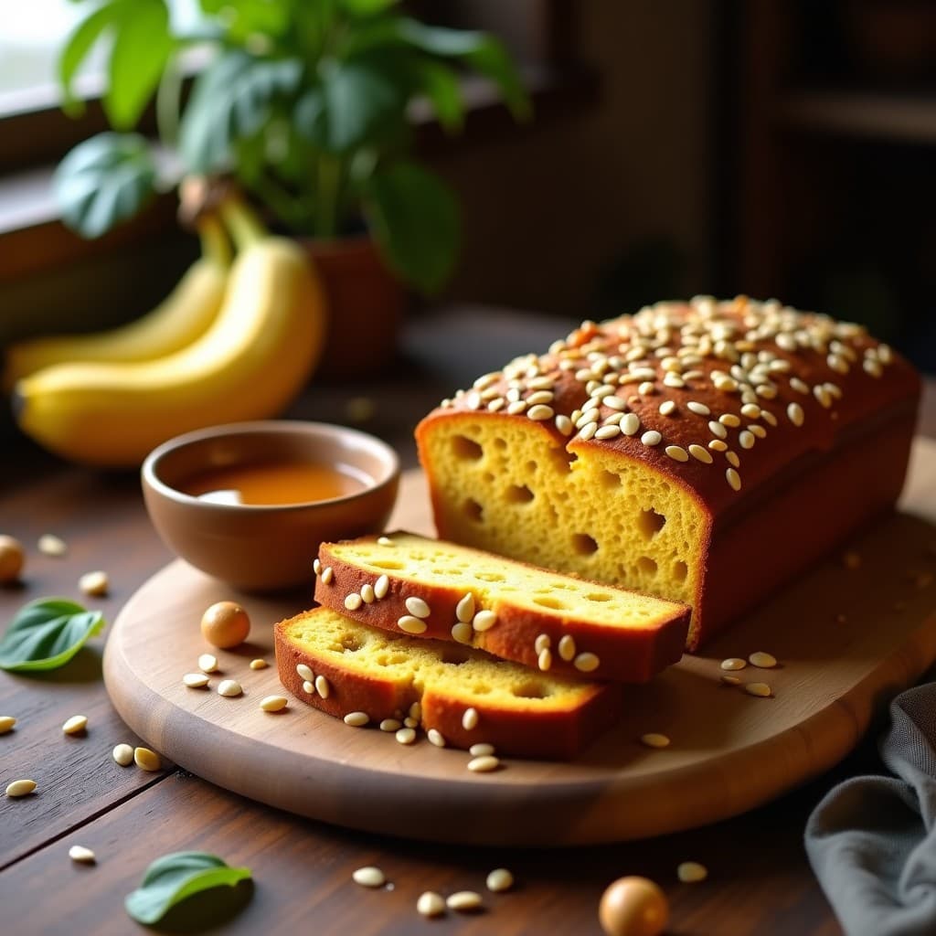 Pan de Plátano Macho y Semillas de Calabaza con Miel de Dátiles: Desayuno Sin Lactosa