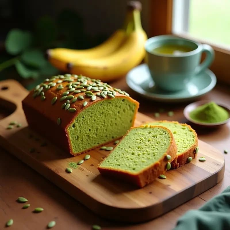 Pan de Plátano y Matcha con Semillas de Calabaza: Desayuno Sin Harina y Antioxidante
