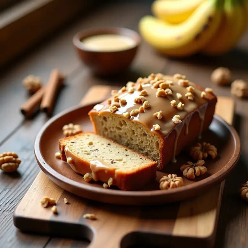 Pan de Plátano y Nueces con Glaseado de Canela: Postre Americano Sin Azúcar Añadido
