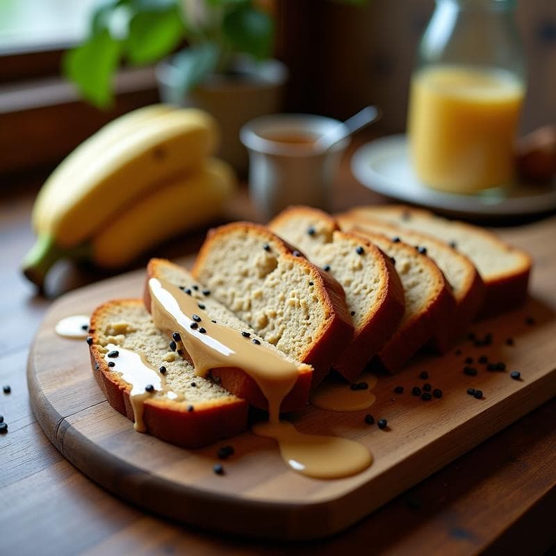 Pan de Plátano y Semillas de Amapola con Glaseado de Tahini: Desayuno alemán Keto