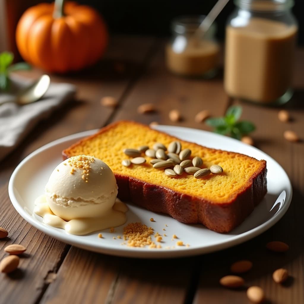 Pan de Plátano y Semillas de Calabaza con Helado de Turrón: Postre Sin Harina y Sin Azúcar