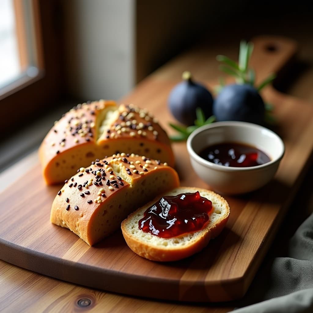 Pan de Plutella y Semillas con Mermelada de Higo Negro: Desayuno Sin Gluten en 20 Minutos