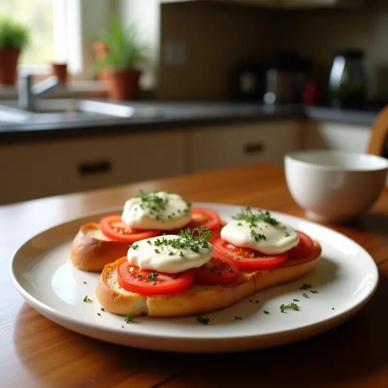 Pan con tomate, anchoas y queso de mahón: Desayuno catalán con productos de denominacion de origen