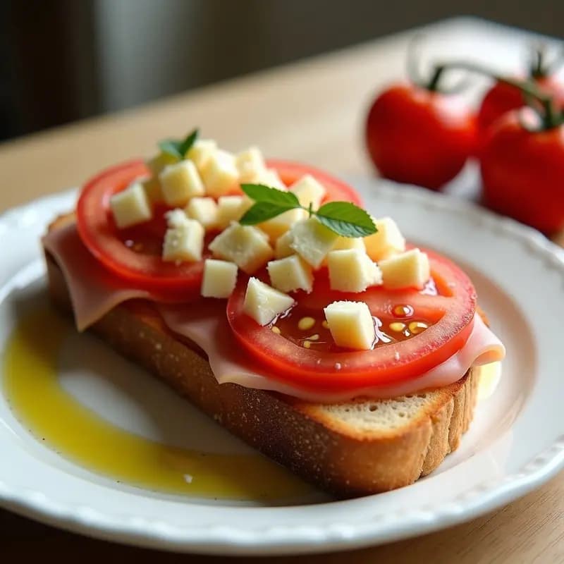 Pan con tomate, jamón y queso: Montadito rápido para desayunar o merendar