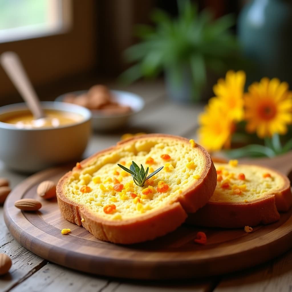 Pan de Yuca y Semillas de CALÉNDULA con Mantequilla de Almendras: Desayuno Sin Gluten y Antiinflamatorio
