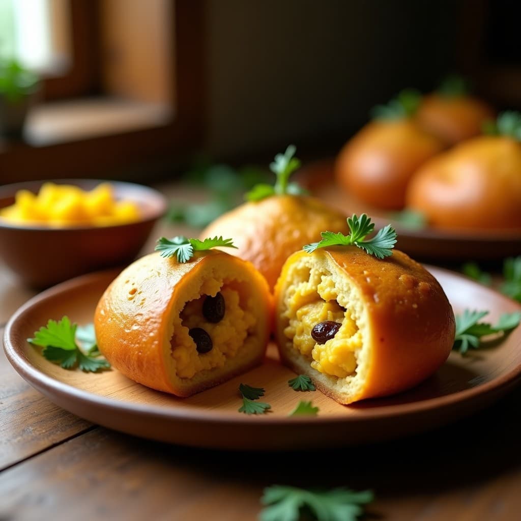 Pan de Yuca Relleno de Pollo al Curry y Pasas: Receta Sin Gluten de Inspiración India