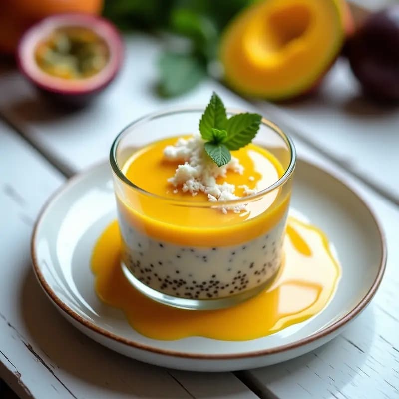 Panacota de Mango y Chía con Salsa de Pasión: Postre Colombiano Sin Azúcar