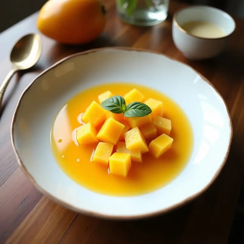 Panacotta de Mango y Coco con Crujiente de Almendras: Postre Tropical Sin Lactosa