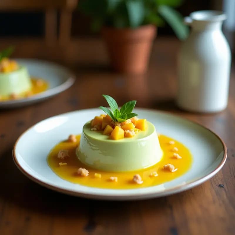 Panacotta de Matcha con Salsa de Mango y Semillas de Chía: Postre Japonés Sin Lactosa