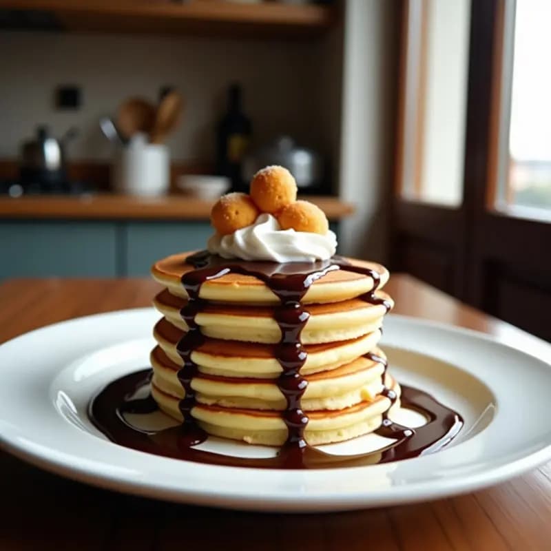 Pancakes de 3 Pisos con Helado, Sirope de Chocolate y Golosinas: Desayuno que Parece un Postre