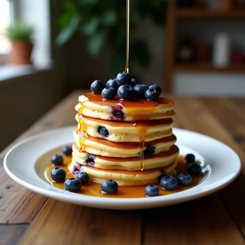 Pancakes Americanos con Arándanos y Sirope de Maple: Desayuno Dulce y Esponjoso