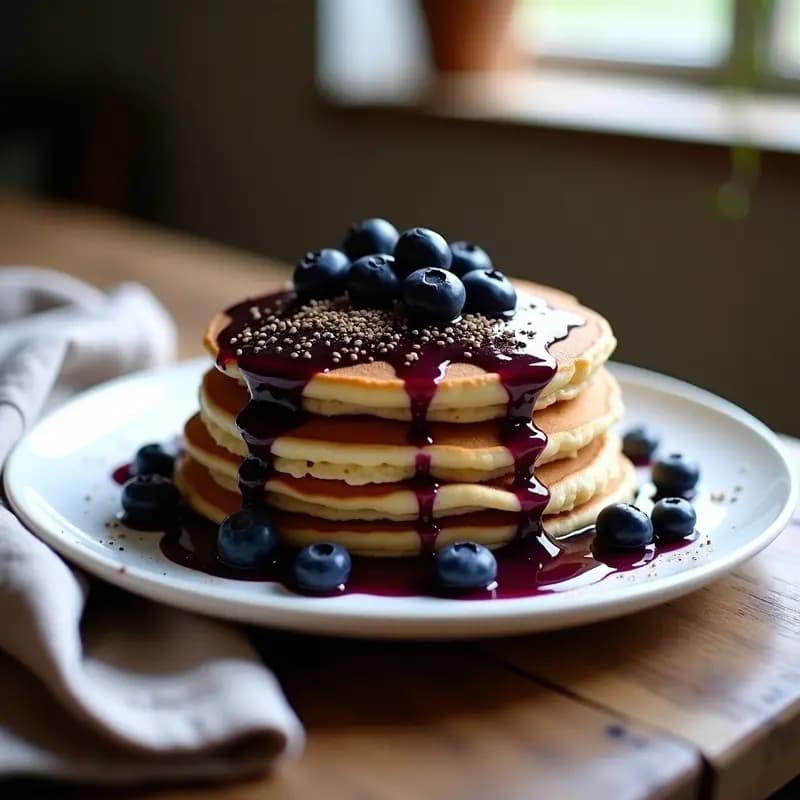 Pancakes de Avena Nocturna con Compota de Arándanos: Desayuno Americano Sin Azúcar