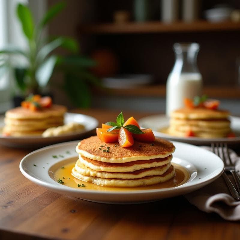 Pancakes de Avena y Harina de Garbanzo con Sirope de Dátil: Desayuno Proteico Sin Harina en 10 Minutos