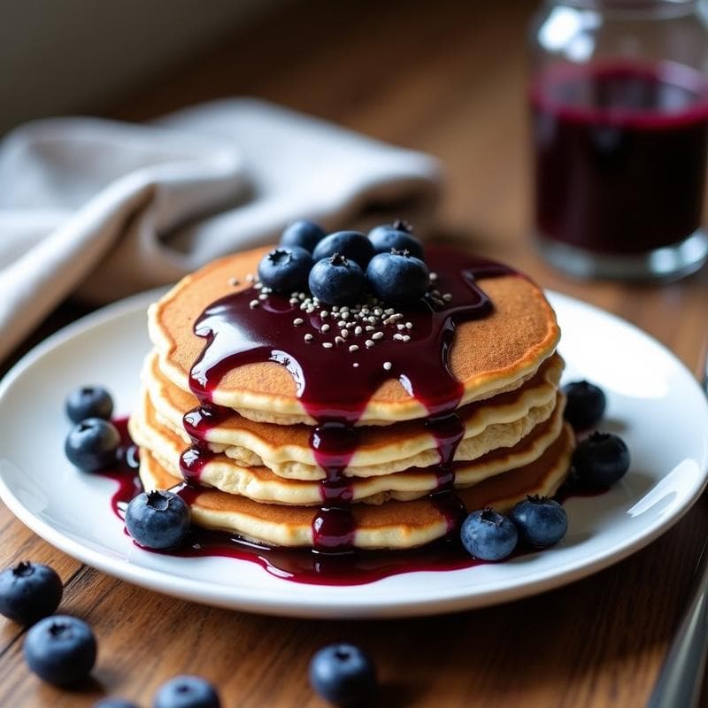 Pancakes de Avena y Polvo de Proteína con Salsa de Arándanos: Desayuno Fitness