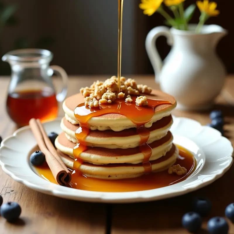 Pancakes de Avena y Queso Cottage con Sirope de Arce: Desayuno Americano Alto en Proteína