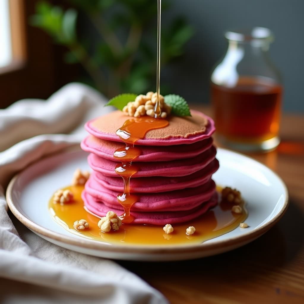 Pancakes de Avena y Remolacha con Sirope de Arce Sin Azúcar: Desayuno Canadiense Alta en Fibra