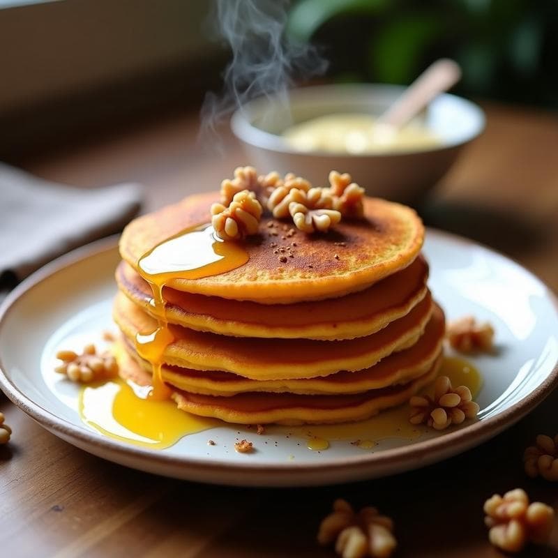 Pancakes de Boniato y Canela: Desayuno Keto Sin Harina con Topping de Nueces