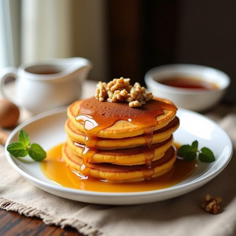 Pancakes de Boniato y Cúrcuma con Sirope de Arce: Desayuno Vegano y Sin Gluten