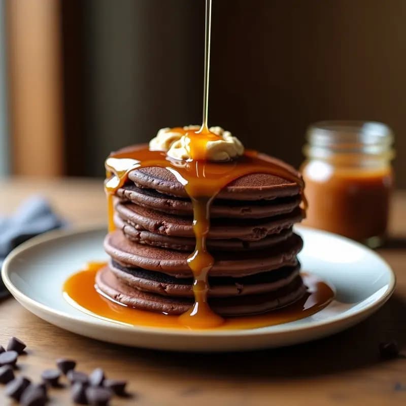 Pancakes de Chocolate con Sirope de Arce y Mantequilla de Cacahuete: Desayuno Dulce y Energético