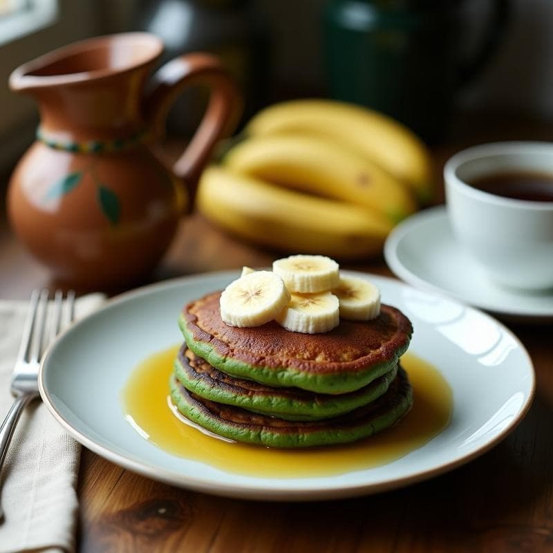Pancakes de Espirulina y Plátano: Desayuno Energético Sin Harina y Ricos en Hierro
