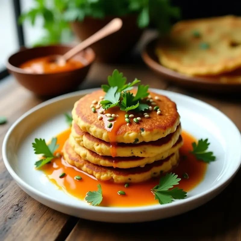 Pancakes de Garbanzo y Cilantro con Chutney de Tamarindo: Receta India Vegana Sin Harina