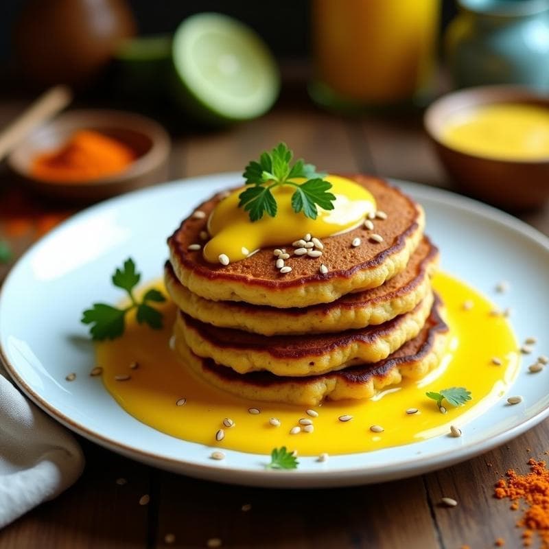 Pancakes de Harina de Garbanzo y Curry: Desayuno Indio Sin Gluten con Salsa de Mango