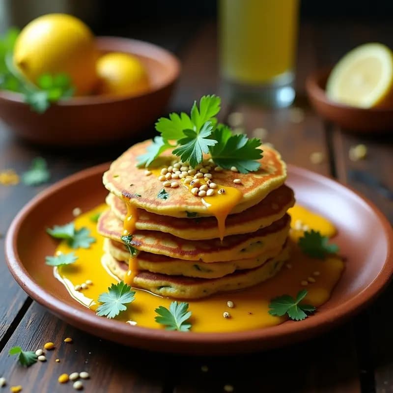 Pancakes de garbanzo y Espinacas con Salsa de Limón y Ajo: Desayuno Indio Proteico y Vegano