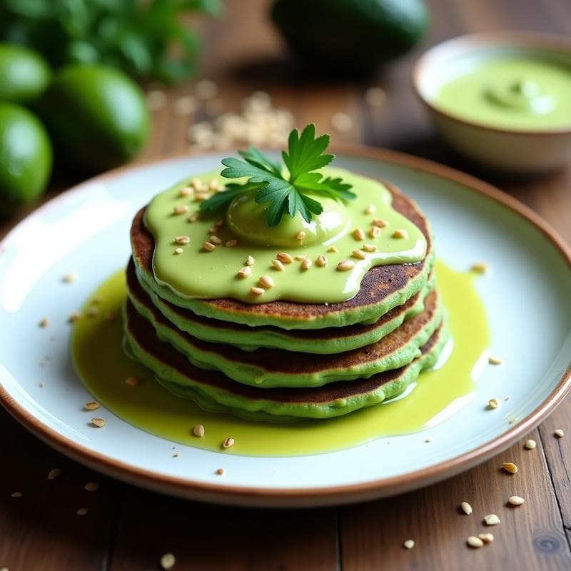 Pancakes de Harina de Guisante y Espirulina: Desayuno Keto con Salsa de Aguacate
