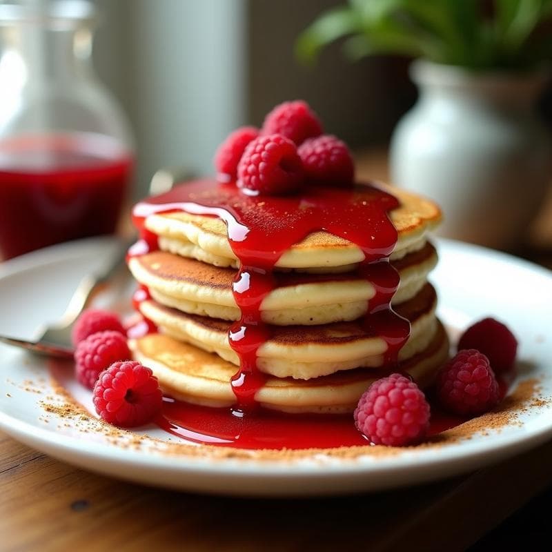 Pancakes de Harina de Almendra y Ricotta: Desayuno Keto con Sirope de Frambuesa Sin Azúcar