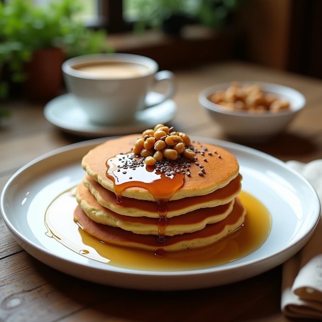 Pancakes de Harina de Cacahuete y Plátano Macho: Desayuno Sin Harina con Sirope de Arce