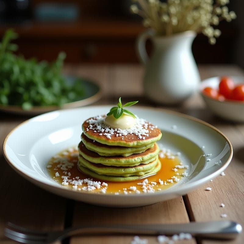 Pancakes de Harina de Coco y Matcha: Desayuno Keto con Sirope de Eritritol
