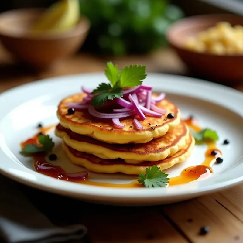 Pancakes de Harina de Garbanzo y Cebolla con Chutney de Tamarindo: Desayuno Indio Sin Cereales