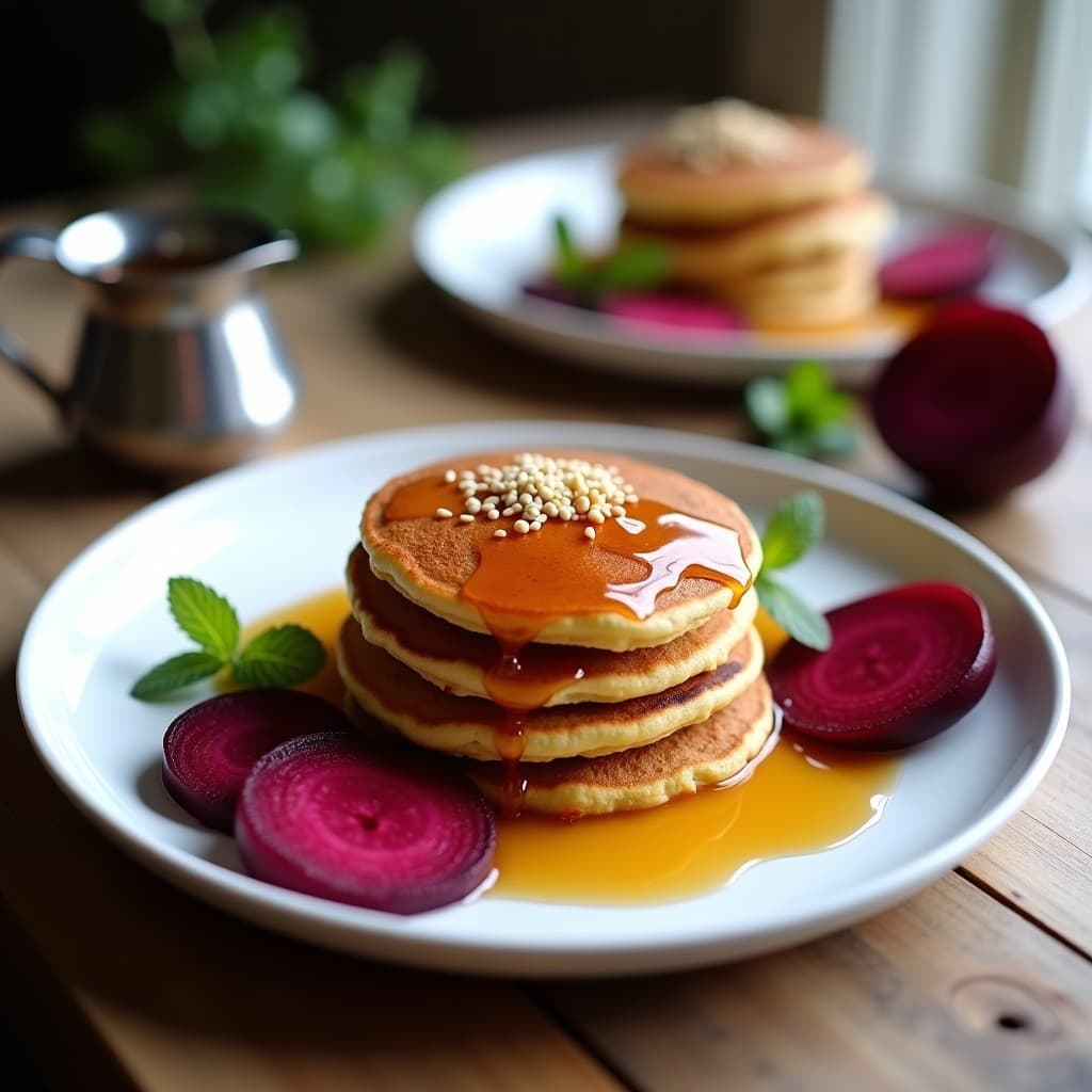 Pancakes de Harina de Garbanzo y Remolacha: Desayuno Sin Gluten con Toque Dulce
