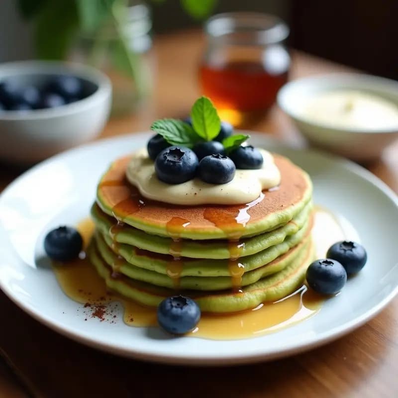 Pancakes de Harina de Guisante con Crema de Anacardos y Arándanos: Desayuno Vegano Sin Horno