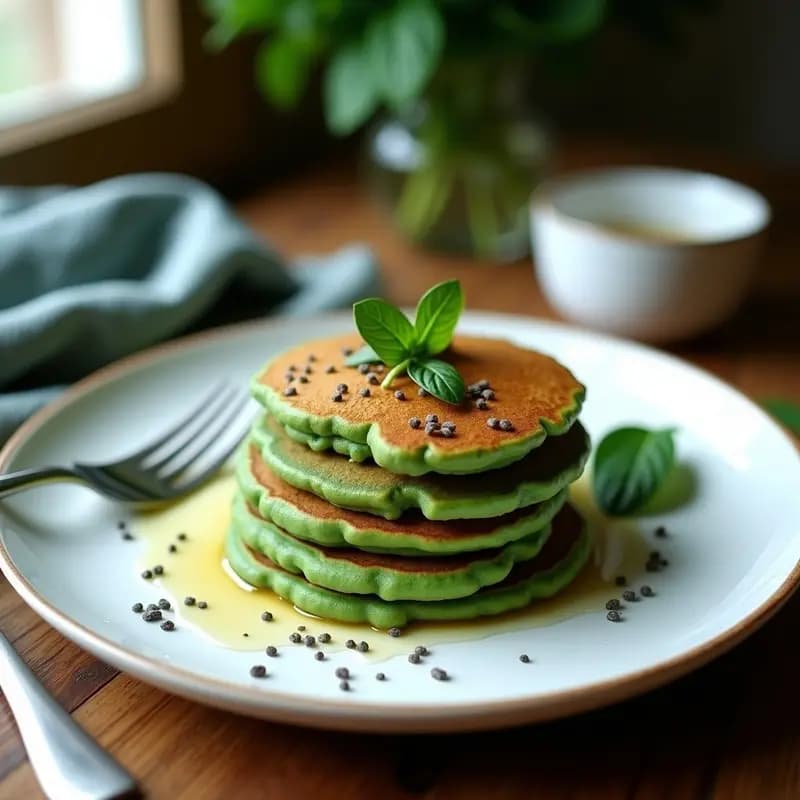 Pancakes de Harina de Guisante y Espinaca: Desayuno Keto con Sirope de Stevia