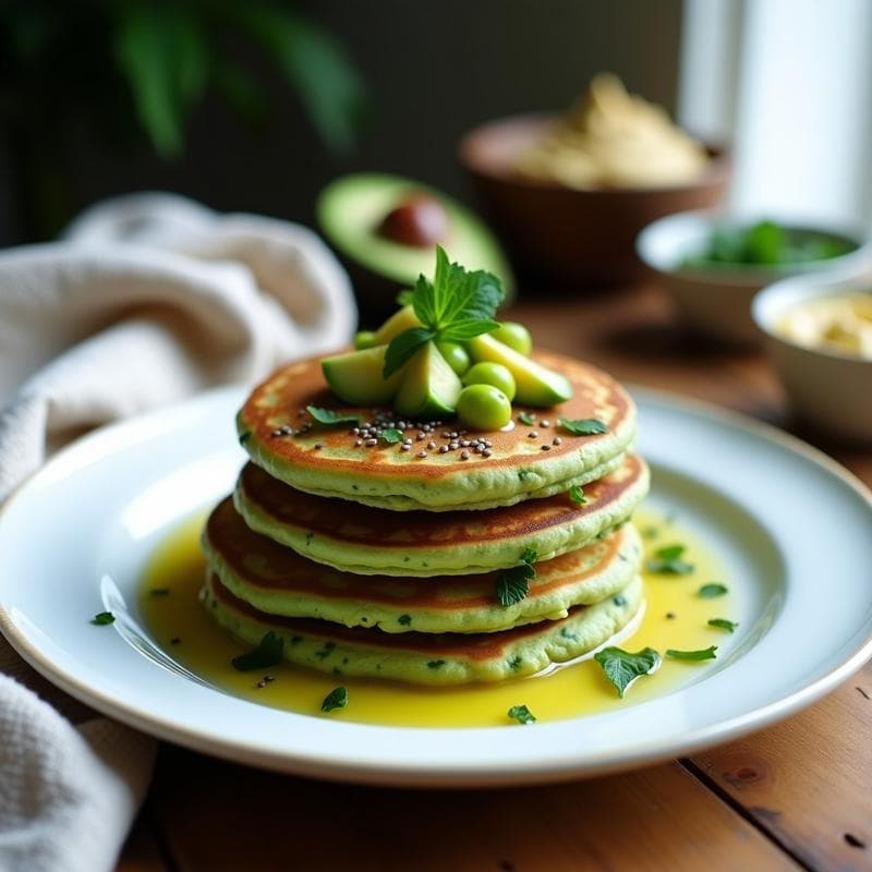 Pancakes de Harina de Guisante y Espinacas: Desayuno Vegano Alto en Proteína sin Gluten
