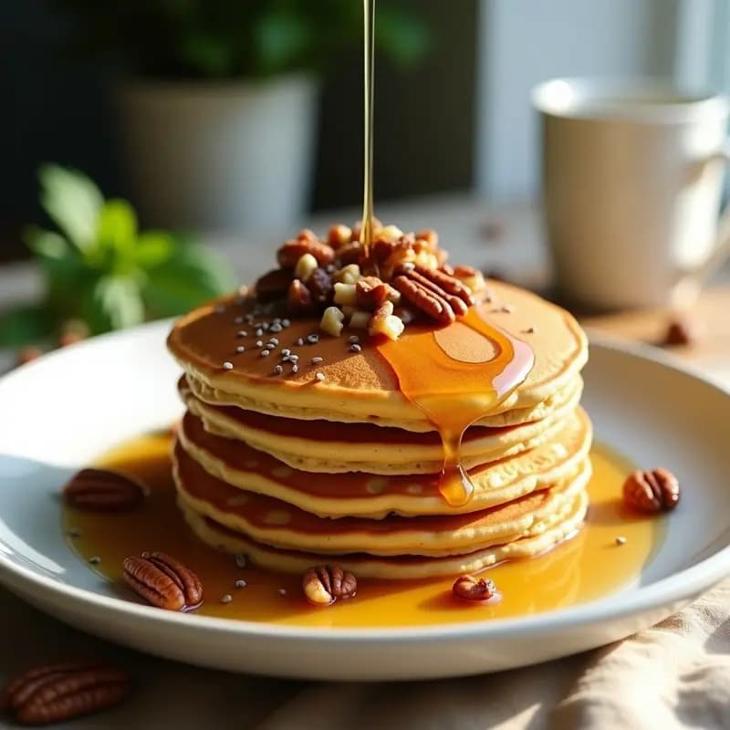 Pancakes de Harina de Lentejas con Sirop de Arce y Nueces: Desayuno Proteico y Sin Gluten