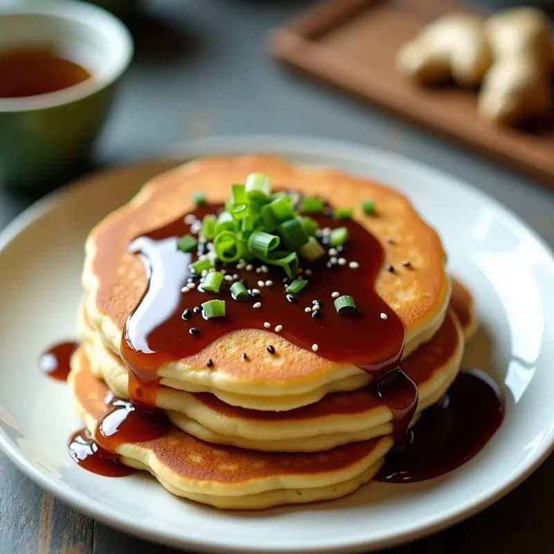 Pancakes Japoneses con Salsa de Soya y Jengibre: Desayuno Dulce-Salado en 15 Minutos