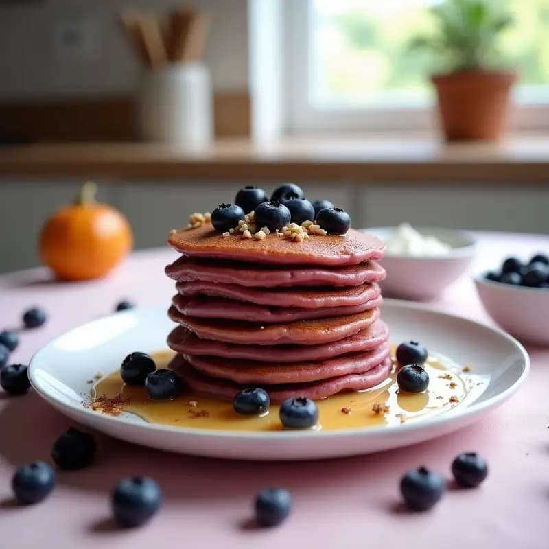 Pancakes de Lentejas Rojas y Arándanos: Desayuno proteico y colorido sin harina