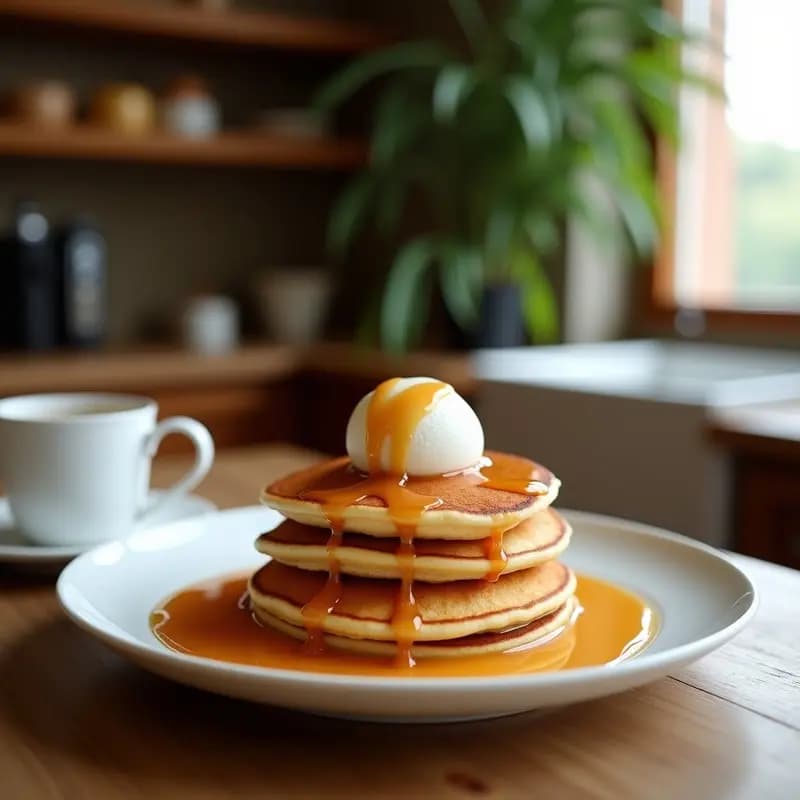 Pancakes de Lentejas Rojas con Helado de Matcha y Sirope de Arce DV