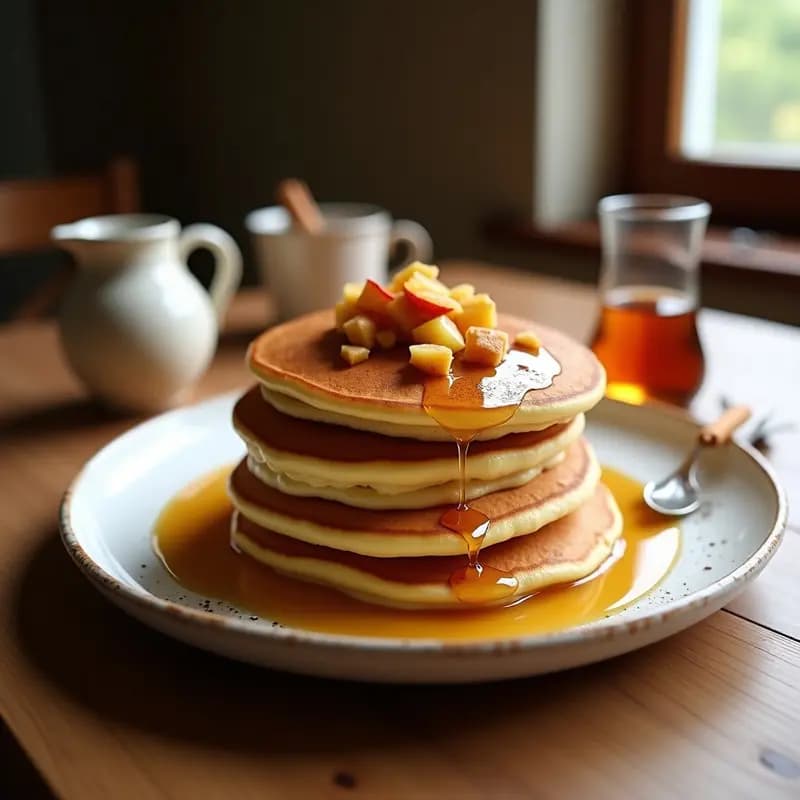 Pancakes Holandeses de Manzana y Canela: Desayuno Espeso con Sirope de Arce Sin Azúcar