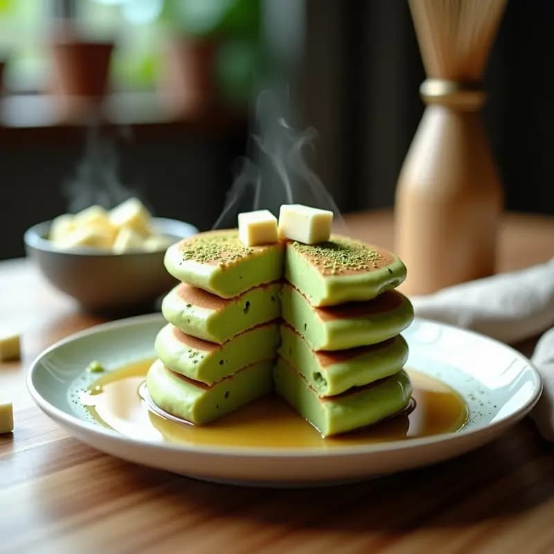 Pancakes Japoneses de Matcha y Chocolate Blanco: Desayuno Dulce y Esponjoso en 15 Minutos