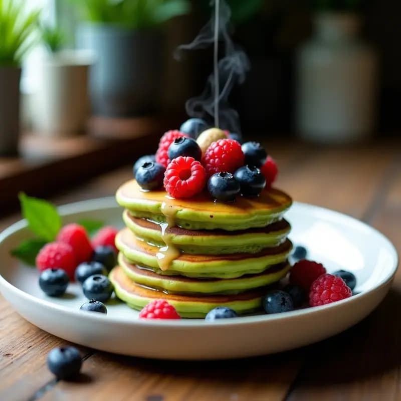 Pancakes de Matcha y Plátano: Desayuno Japonés Alto en Energía y Antioxidantes