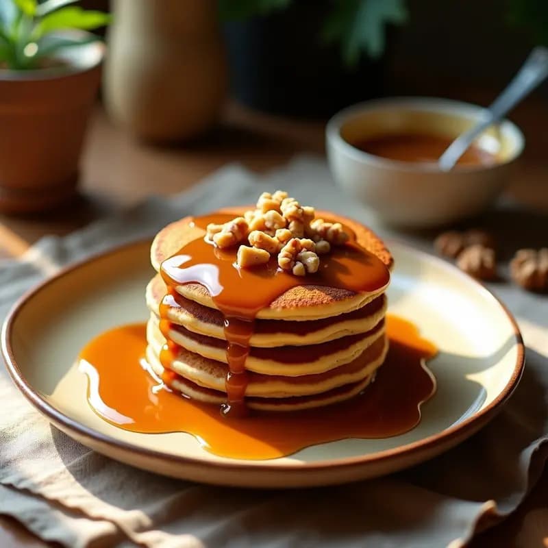 Pancakes de Mijo y Plátano con Salsa de Caramelo Salado: Desayuno Africano Sin Harina