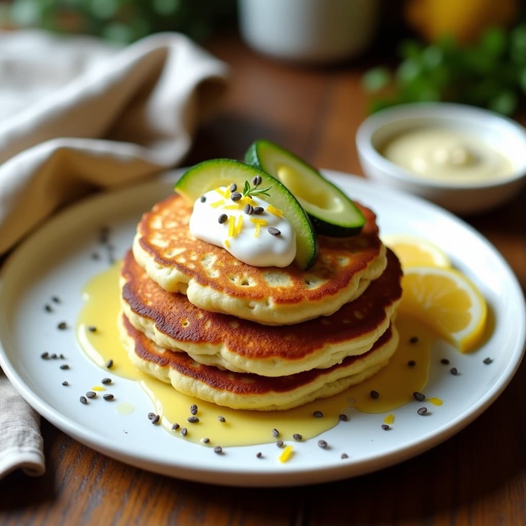 Pancakes de Quinoa y Zucchini: Desayuno Sin Gluten con Salsa de Yogur Griego y Miel